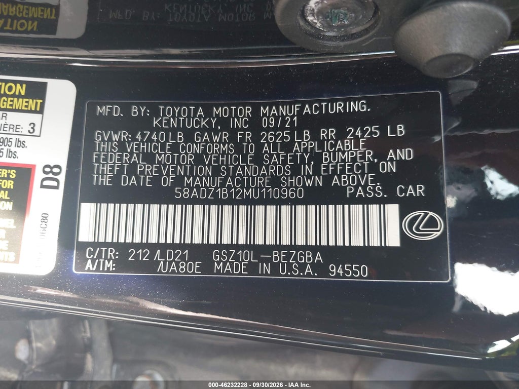 2021 Lexus ES 350 photo 9
