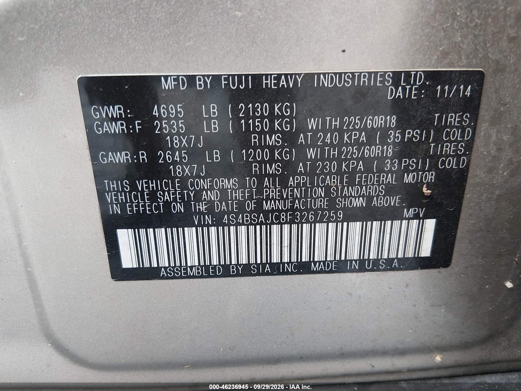 2015 Subaru Outback 2.5I Limited photo 9