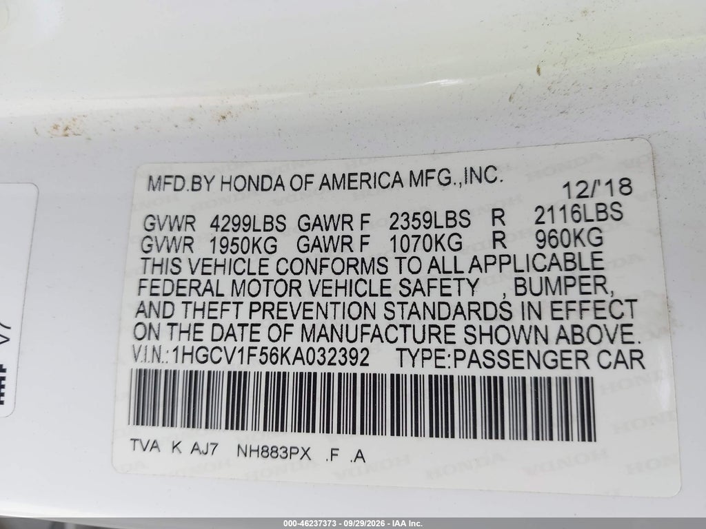 2019 Honda Accord EX-L photo 9