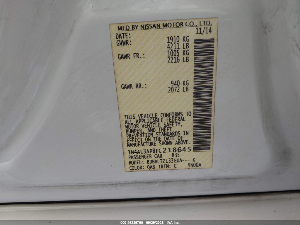 2015 Nissan Altima 2.5 SL photo 9
