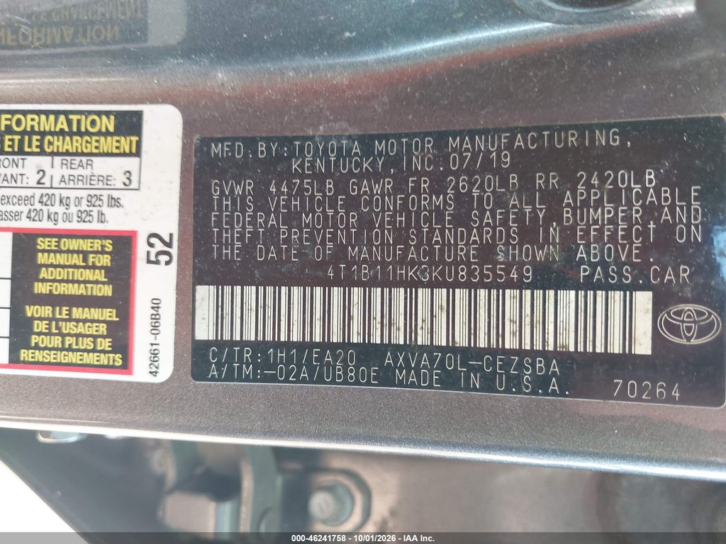2019 Toyota Camry SE photo 9