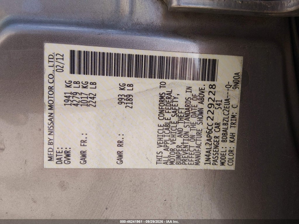 2012 Nissan Altima 2.5 S photo 9