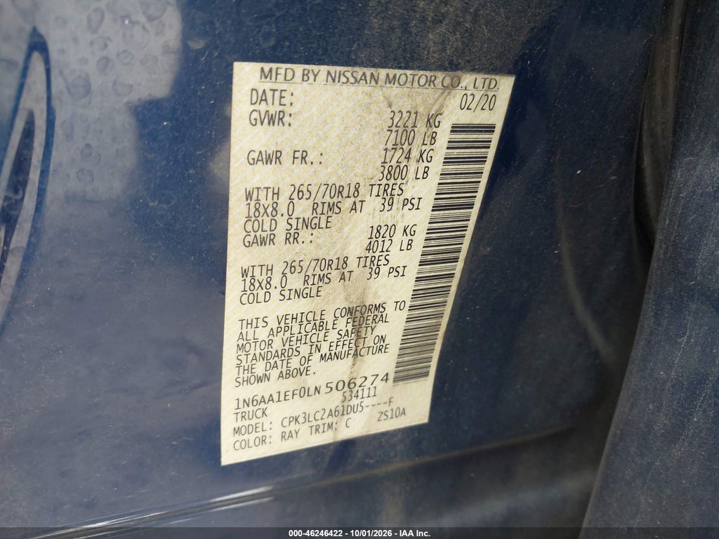 2020 Nissan Titan SV 4X2 photo 9
