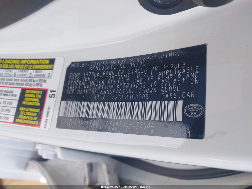 2020 Toyota Camry LE photo 9