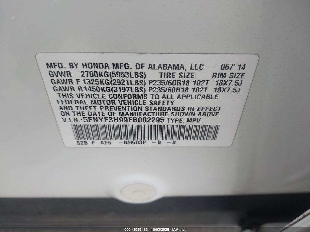 2015 Honda Pilot Touring photo 9