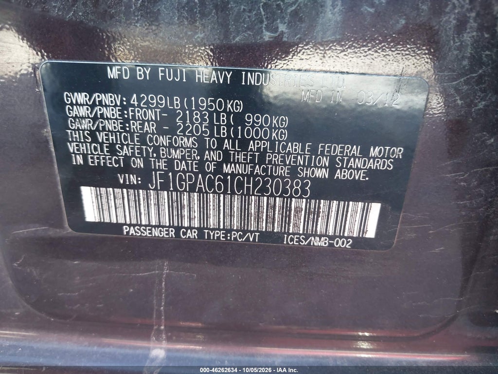 2012 Subaru Impreza 2.0I Premium photo 9