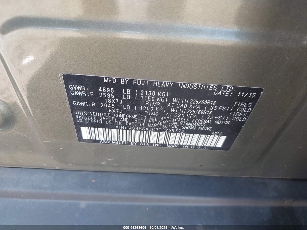 2016 Subaru Outback 2.5I Limited photo 9