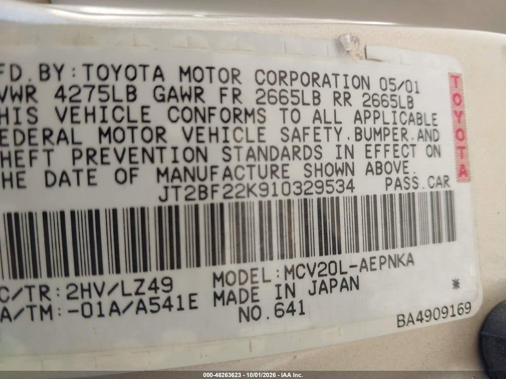 2001 Toyota Camry LE V6 photo 9