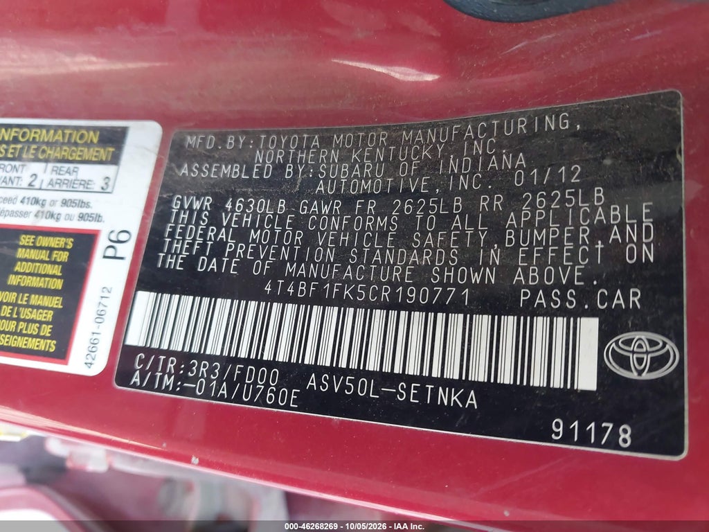 2012 Toyota Camry LE photo 9