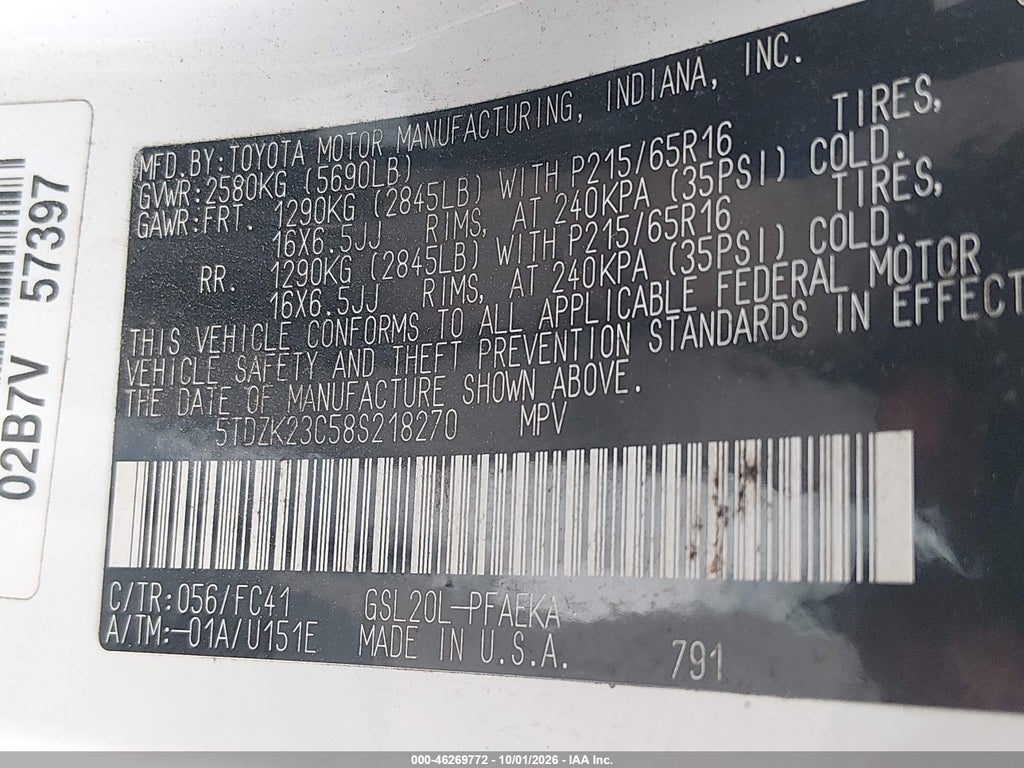2008 Toyota Sienna LE photo 9