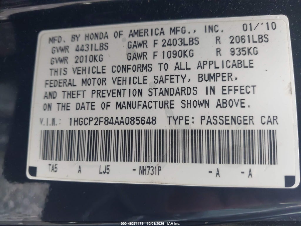 2010 Honda Accord 2.4 EX-L photo 9