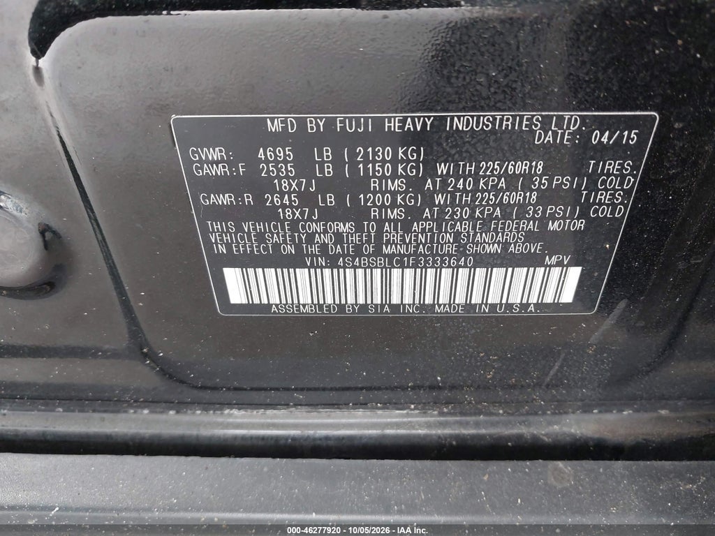 2015 Subaru Outback 2.5I Limited photo 9