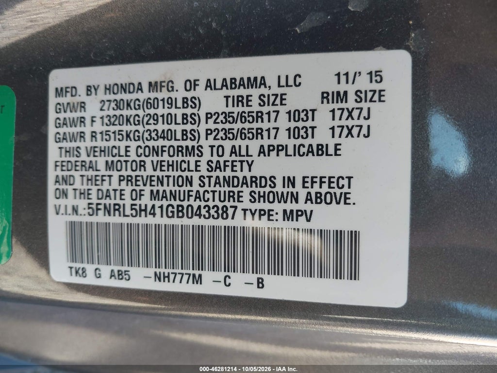 2016 Honda Odyssey EX photo 9