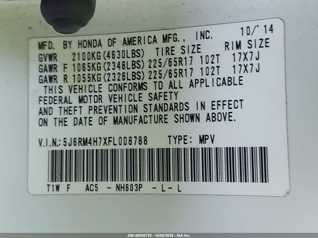 2015 Honda CR-V EX-L photo 9