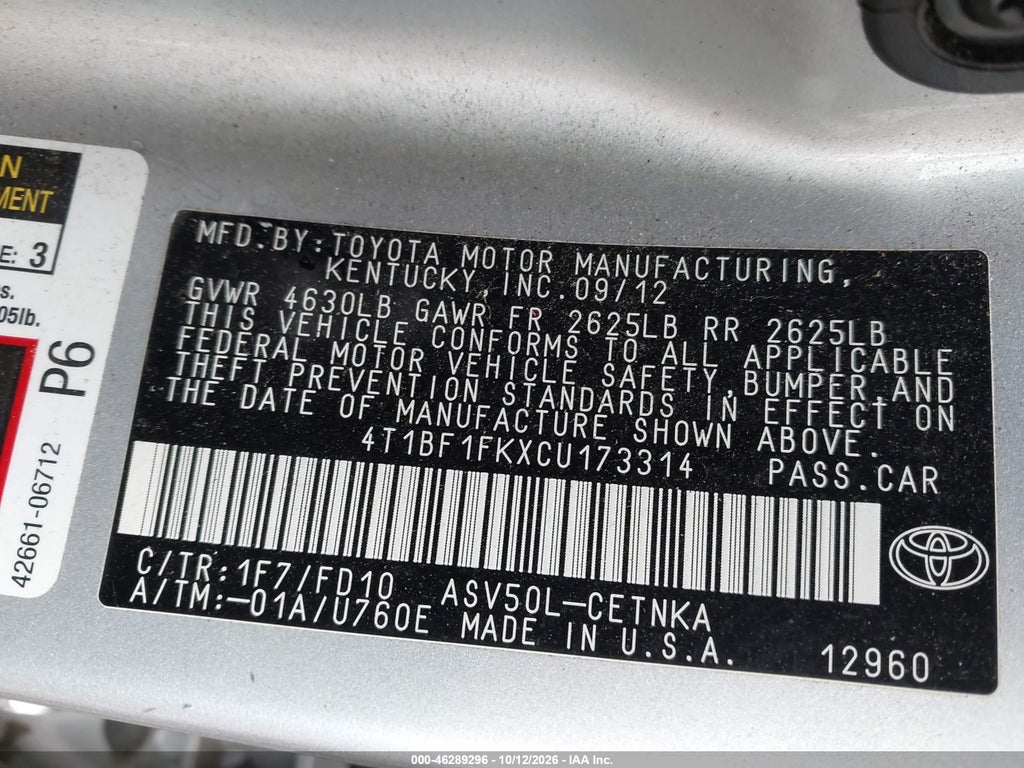 2012 Toyota Camry LE photo 9
