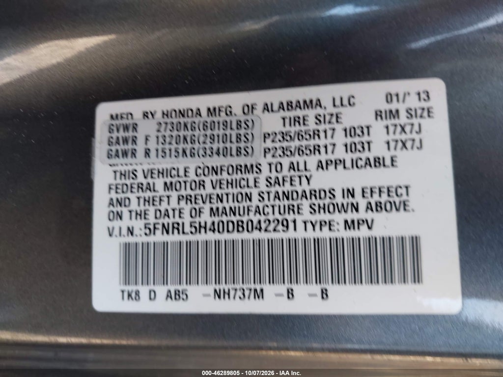 2013 Honda Odyssey EX photo 9