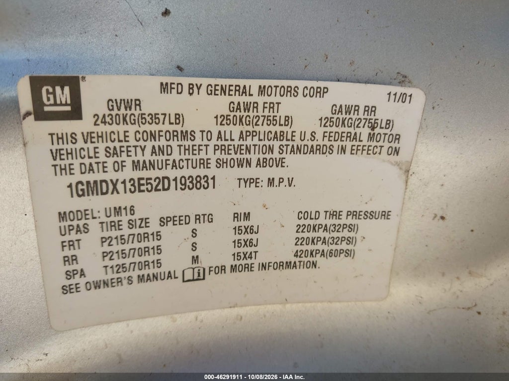 2002 Pontiac Montana M16 W/1SE Pkg. photo 9