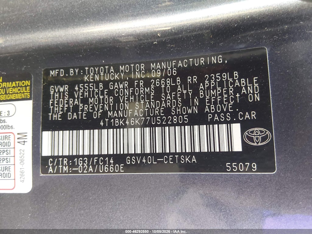 2007 Toyota Camry SE V6 photo 9