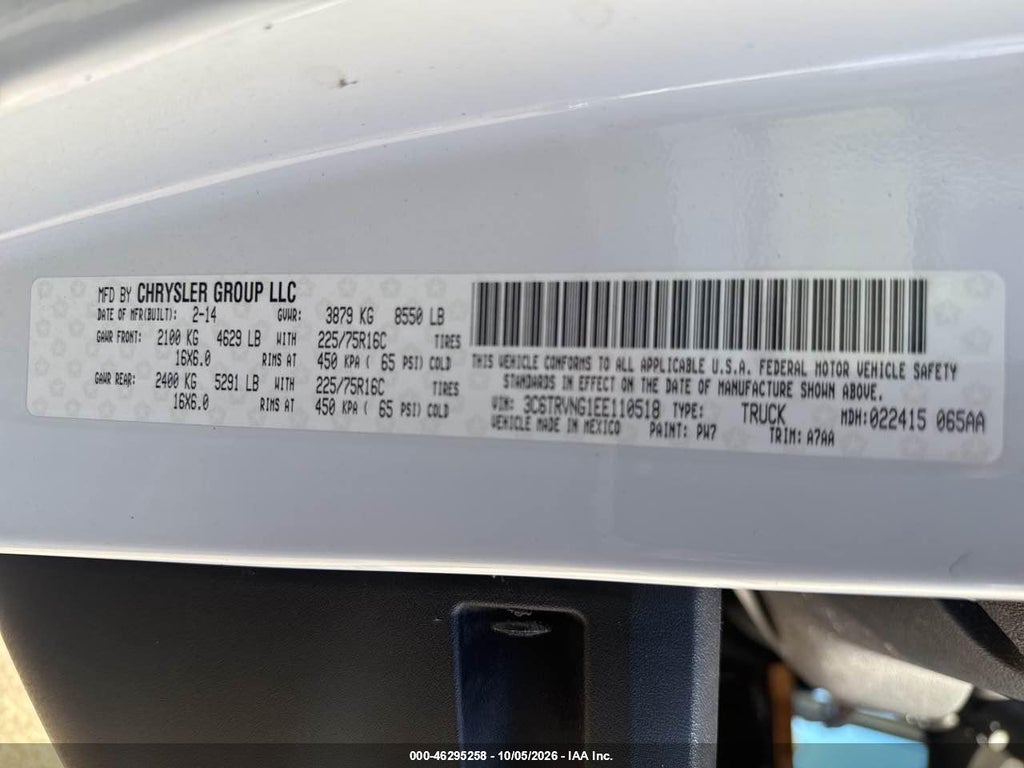 2014 Ram Promaster 1500 LOW Roof photo 9