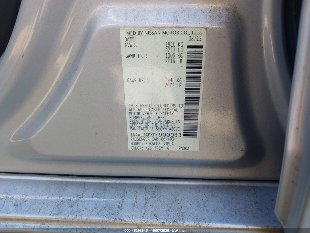2015 Nissan Altima 2.5/2.5 S/2.5 SL/2.5 SV photo 9