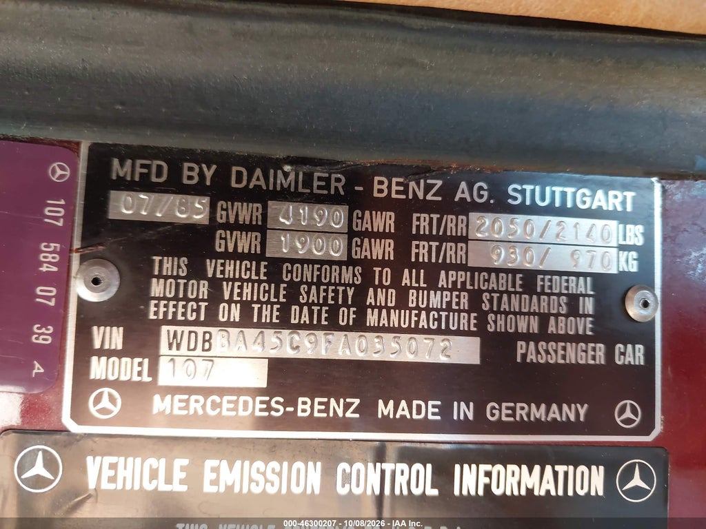 1985 Mercedes-Benz 380 SL photo 9
