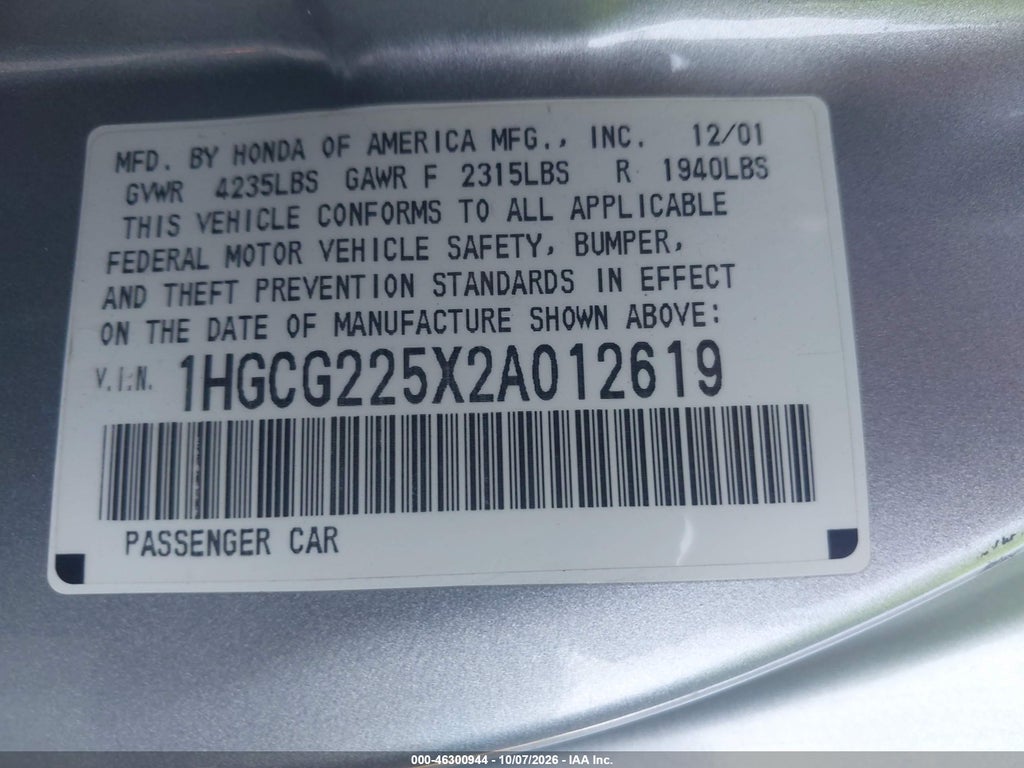 2002 Honda Accord 3.0 EX photo 9