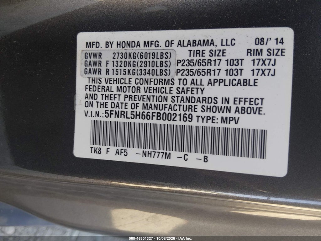 2015 Honda Odyssey EX-L photo 9
