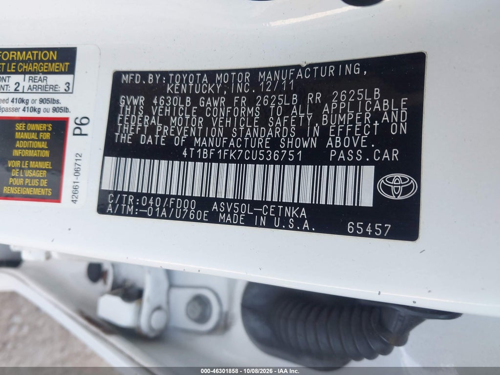 2012 Toyota Camry LE photo 9