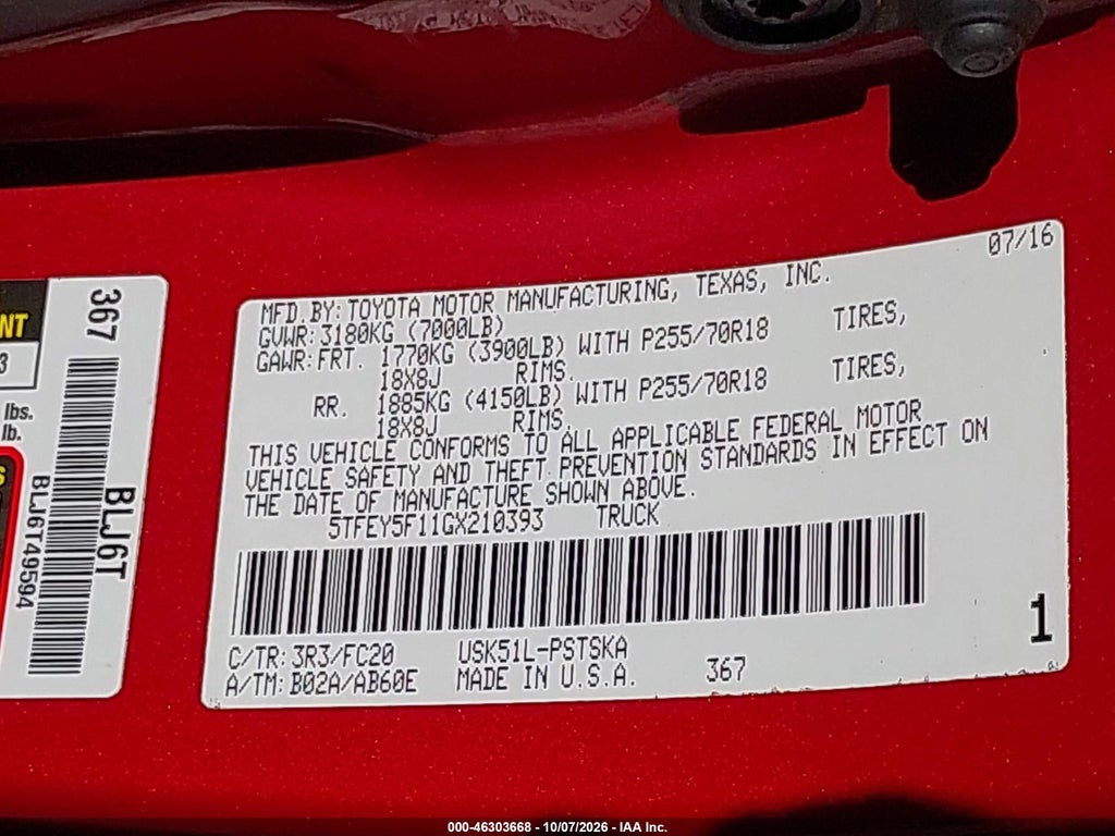 2016 Toyota Tundra SR5 5.7L V8 photo 9