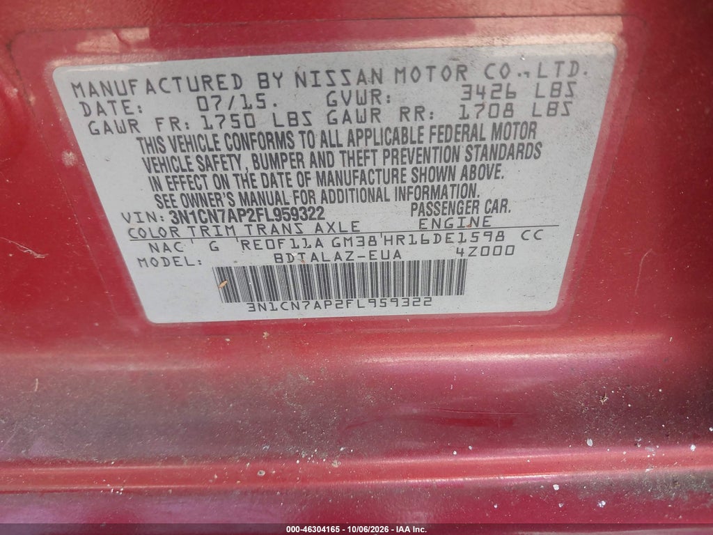 2015 Nissan Versa 1.6 S+ photo 9