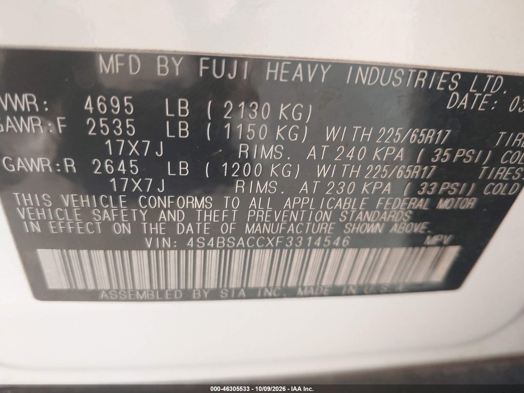 2015 Subaru Outback 2.5I Premium photo 9