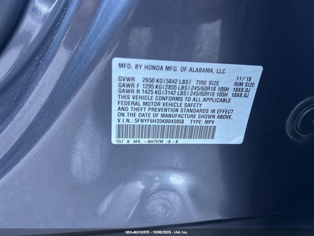 2019 Honda Pilot EX photo 9