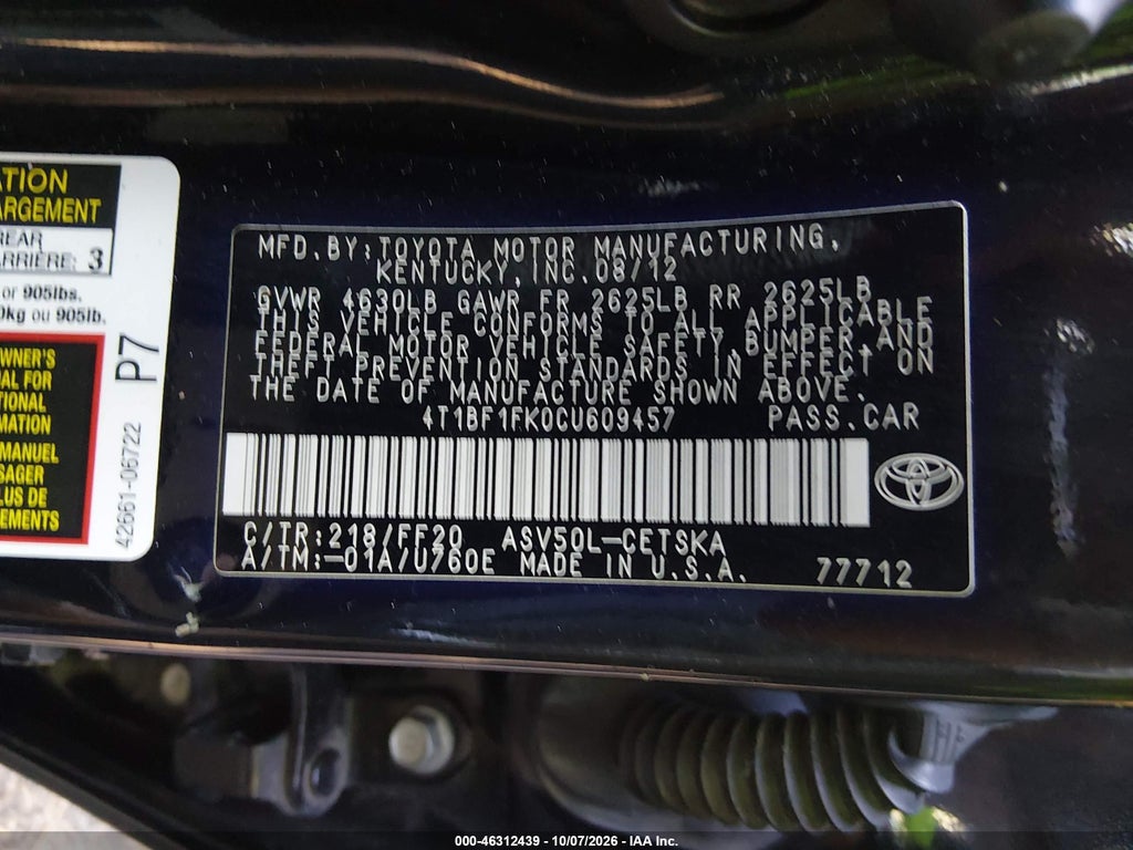 2012 Toyota Camry SE photo 9