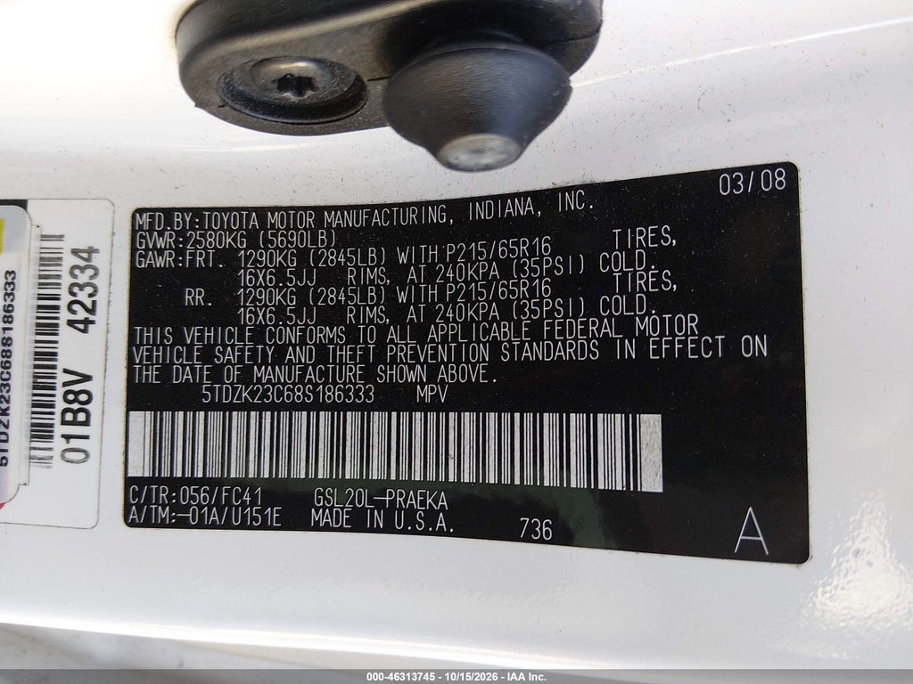 2008 Toyota Sienna LE photo 9