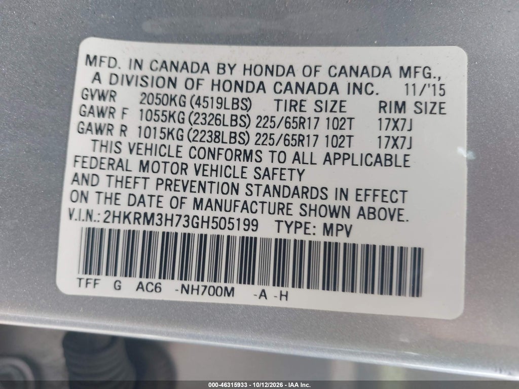 2016 Honda CR-V EX-L photo 9