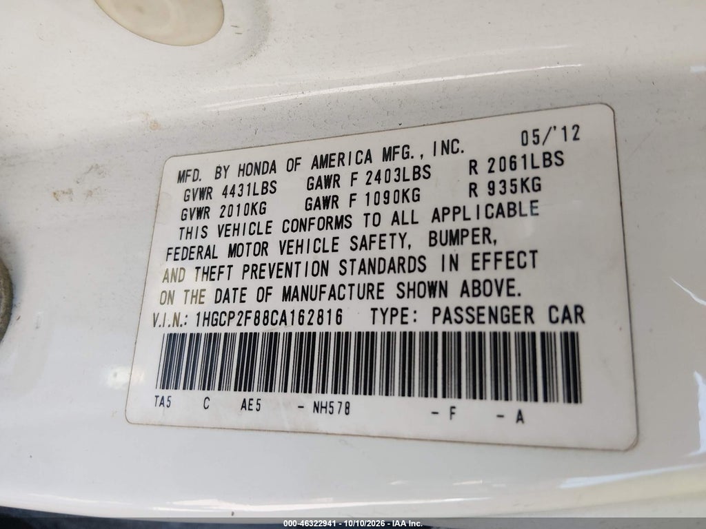 2012 Honda Accord 2.4 EX-L photo 9