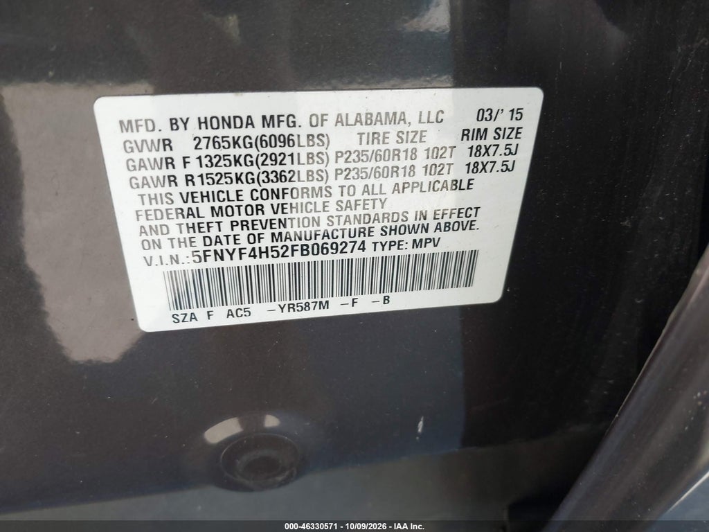 2015 Honda Pilot EX-L photo 9
