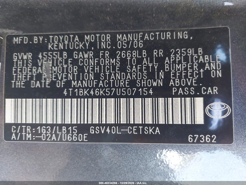2007 Toyota Camry SE V6 photo 9