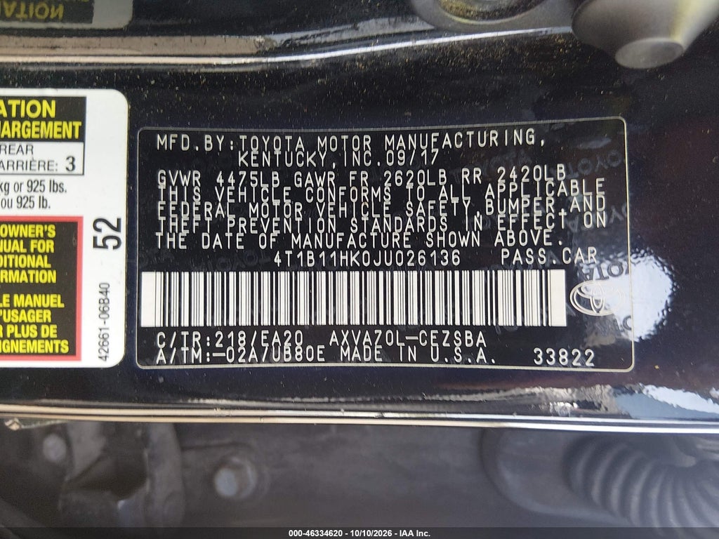 2018 Toyota Camry SE photo 9