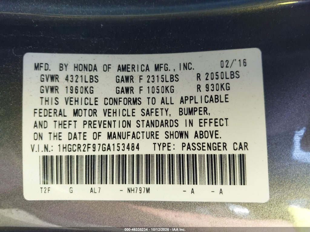 2016 Honda Accord EX-L photo 9