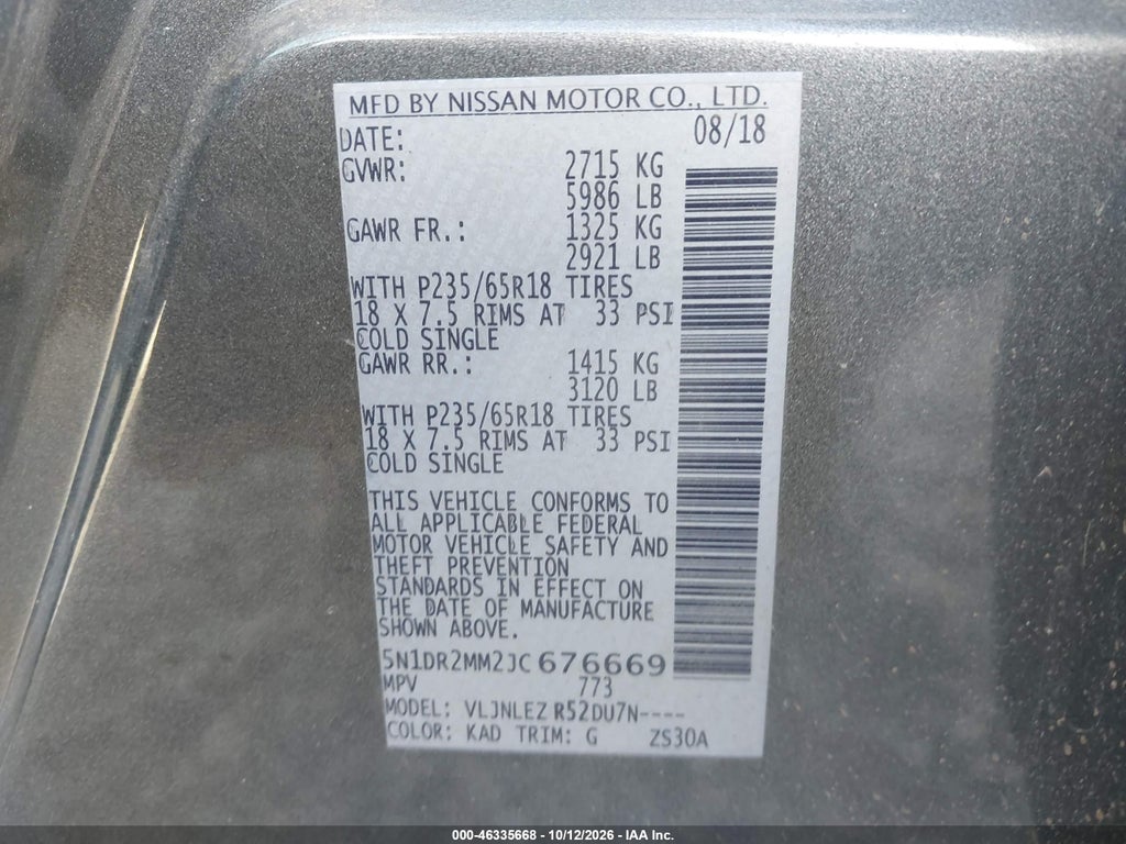 2018 Nissan Pathfinder SV photo 9