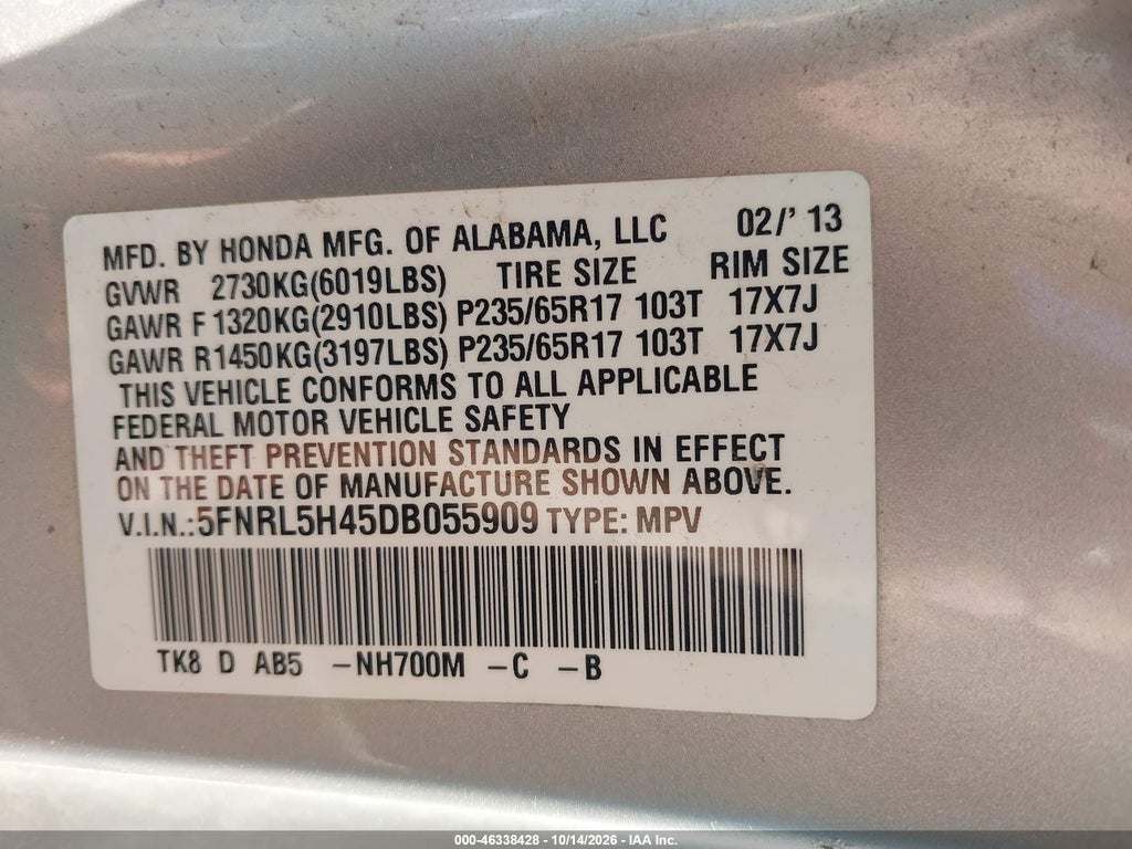 2013 Honda Odyssey EX photo 9