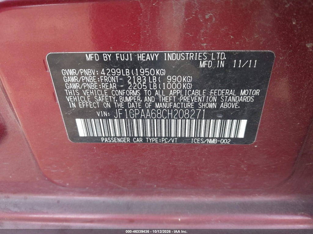 2012 Subaru Impreza 2.0I photo 9