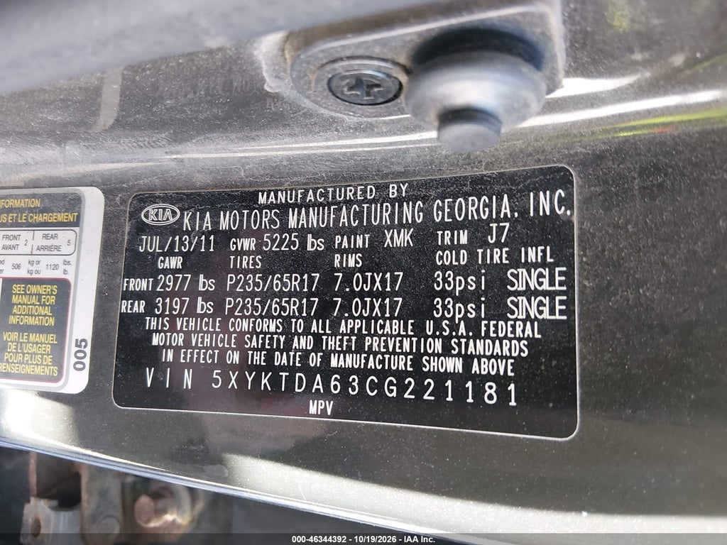 2012 Kia Sorento LX photo 9