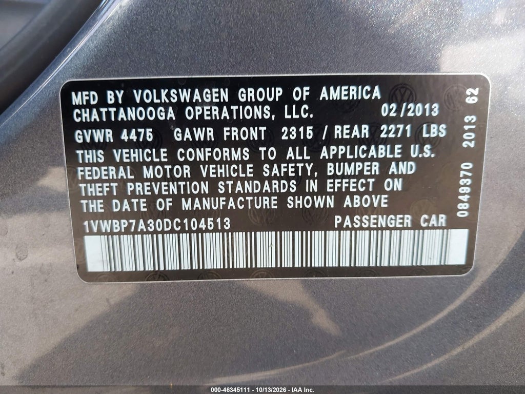 2013 Volkswagen Passat 2.5L SE photo 9