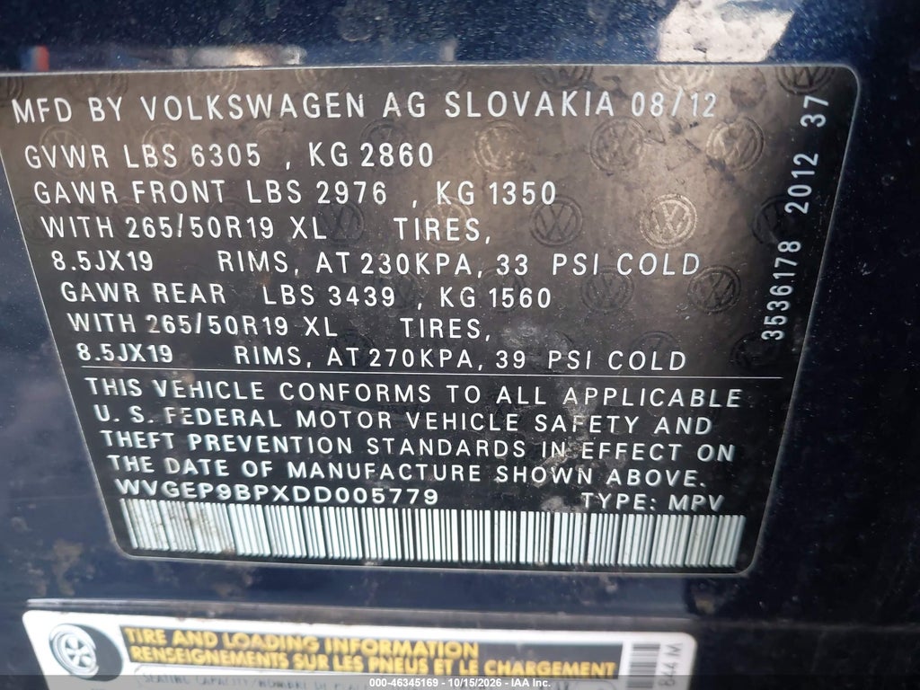 2013 Volkswagen Touareg TDI LUX photo 9