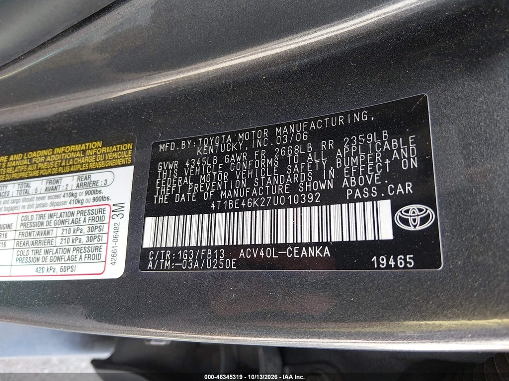 2007 Toyota Camry LE photo 9