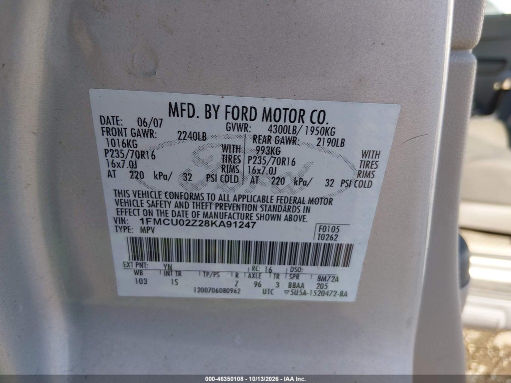 2008 Ford Escape XLS/XLS Manual photo 9