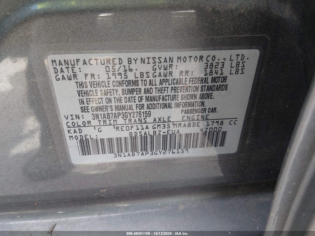 2016 Nissan Sentra Fe+ S/S/SL/SR/SV photo 9
