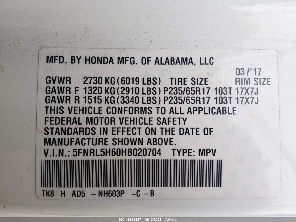 2017 Honda Odyssey EX-L photo 9